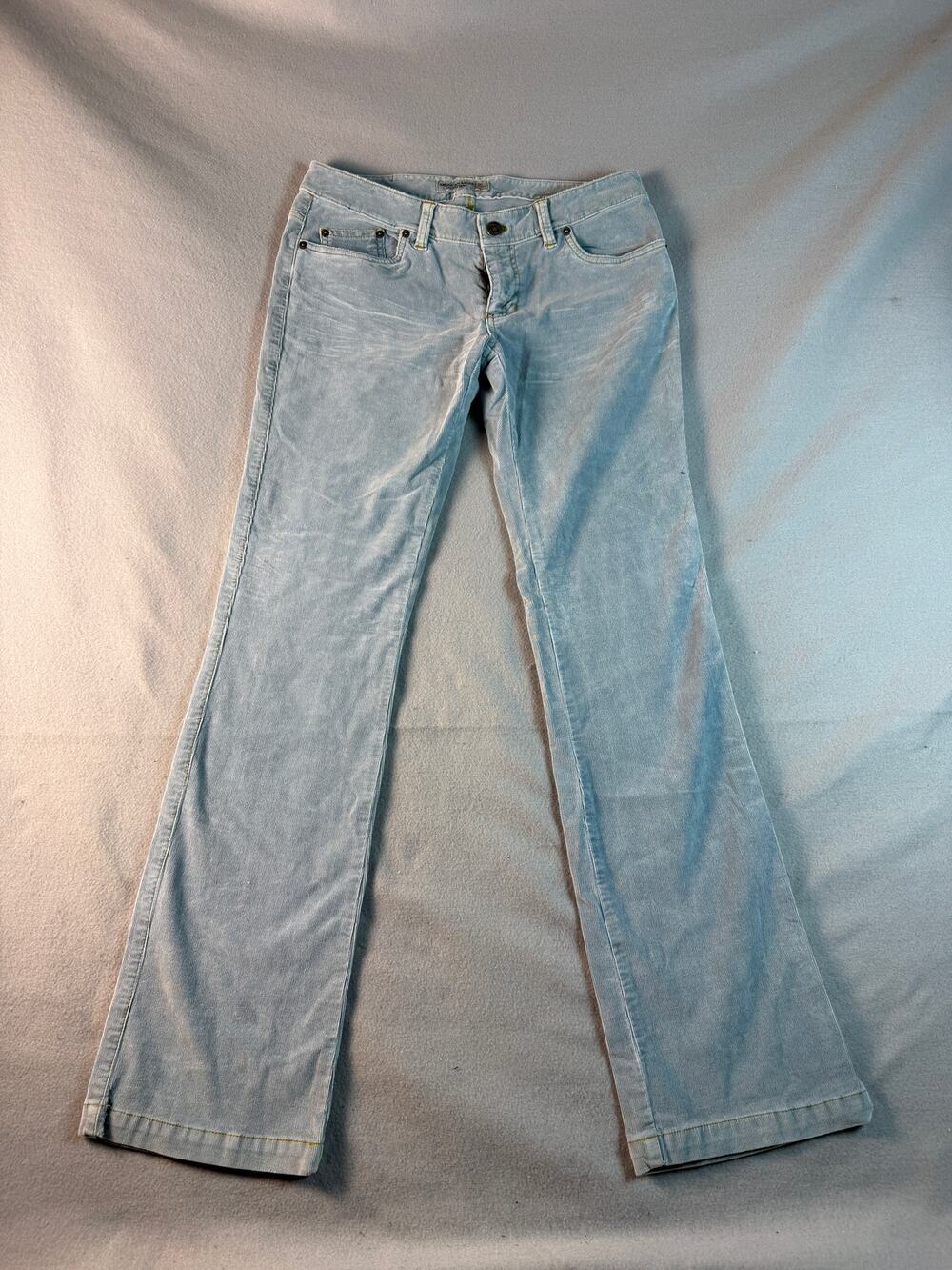 Vintage American Eagle Flare Pants Womens 6 Blue Low Rise Corduroy Stretch Y2K
